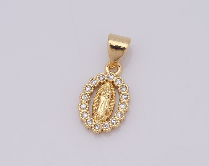 1 pcs Gold Virgin Mary Pendant,18K Gold Filled CZ Catholic Charm,Religion Charm DIY Bracelet Necklace Jewelry Making Findings Supply