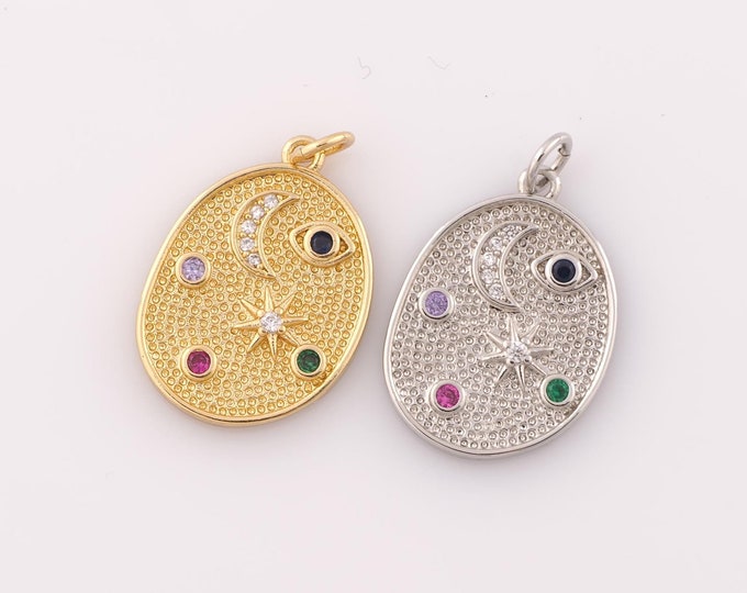 1 pcs Gold CZ Moon Pendant,18K Gold Filled Star Charm,Evil Eye Charm DIY Bracelet Necklace Jewelry Making Findings Supply