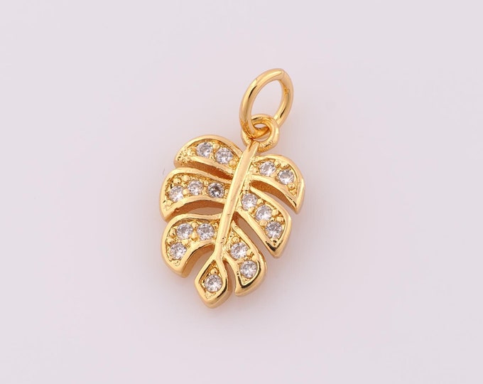 1 pcs Gold CZ Leaf Pendant,18K Gold Filled Leaf Charm,Leaf Charm DIY Bracelet Necklace Jewelry Making Findings Supply