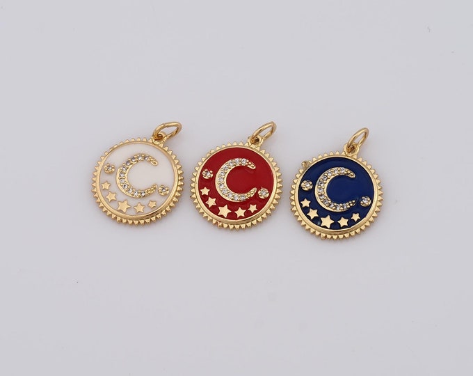 1 pcs Gold CZ Moon Pendant,18K Gold Filled Star Charm,Moon Charm DIY Bracelet Necklace Jewelry Making Findings Supply