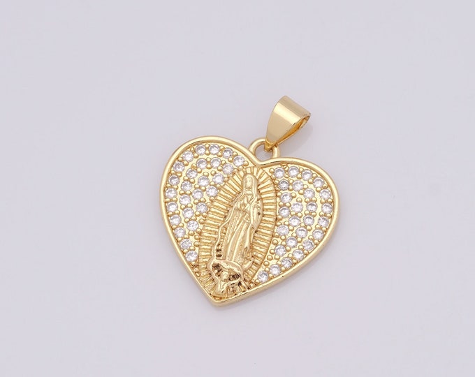 1 pcs Gold Virgin Mary Pendant,18K Gold Filled CZ Religion Charm,Heart Charm DIY Bracelet Necklace Jewelry Making Findings Supply