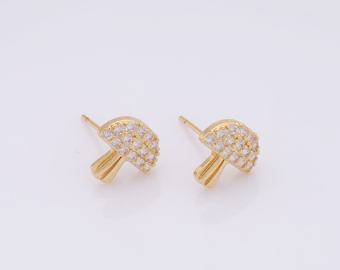 1pair Gold Mushroom Stud Earrings,18K Gold Filled CZ Mushroom Stud Earrings,Mushroom Stud Earrings,Hypoallergenic Stud Earrings,Gift for Her