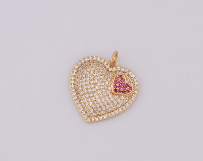 1 pcs Gold Heart Pendant,18K Gold Filled CZ Heart Charm,Heart Charm DIY Bracelet Necklace Jewelry Making Findings Supply