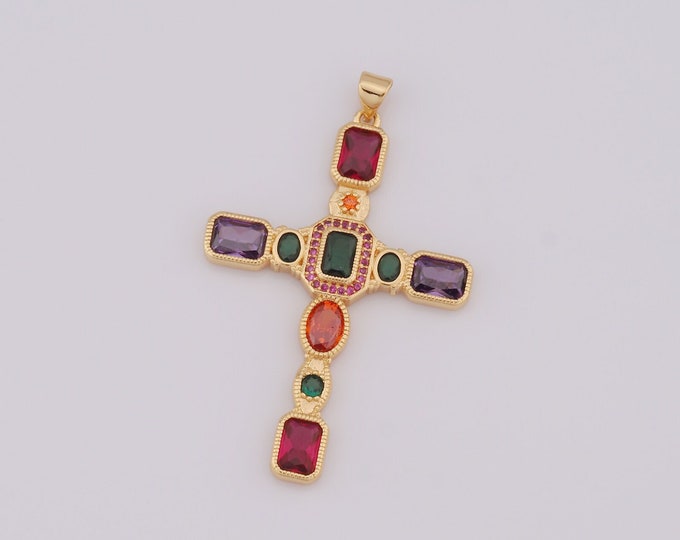 1 pcs Gold CZ Cross Pendant,18K Gold Filled Religion Charm,Christian Charm DIY Bracelet Necklace Jewelry Making Findings Supply