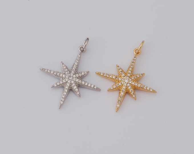 1 pcs Gold CZ North Star Pendant,18K Gold Filled Star Charm,Star Charm DIY Bracelet Necklace Jewelry Making Findings Supply