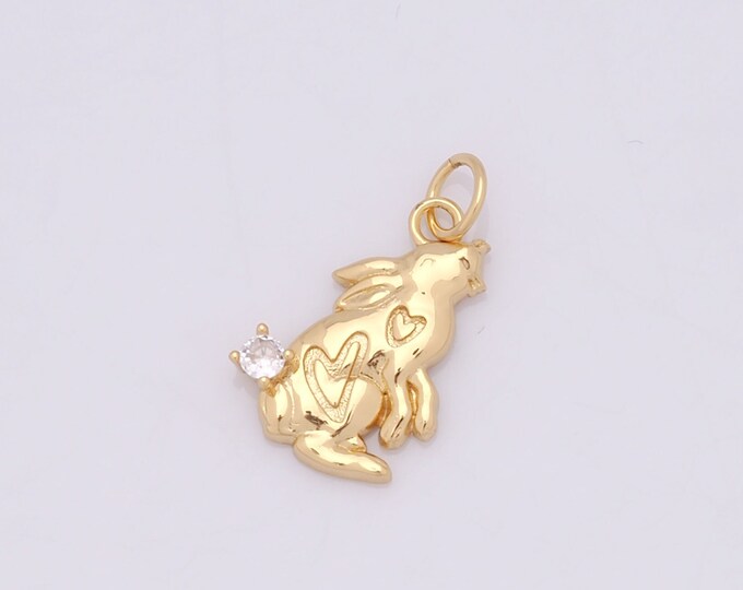 1 pcs Gold Rabbit Pendant,18K Gold Filled Animal Charm,Heart Charm DIY Bracelet Necklace Jewelry Making Findings Supply