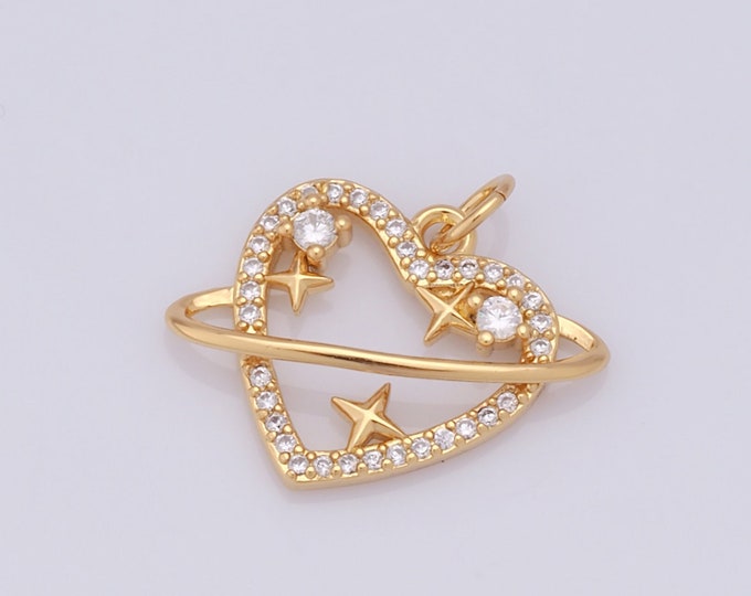 1 pcs Gold Heart Pendant,18K Gold Filled CZ Saturn Charm,Star Charms DIY Bracelet Necklace Jewelry Making Findings Supply