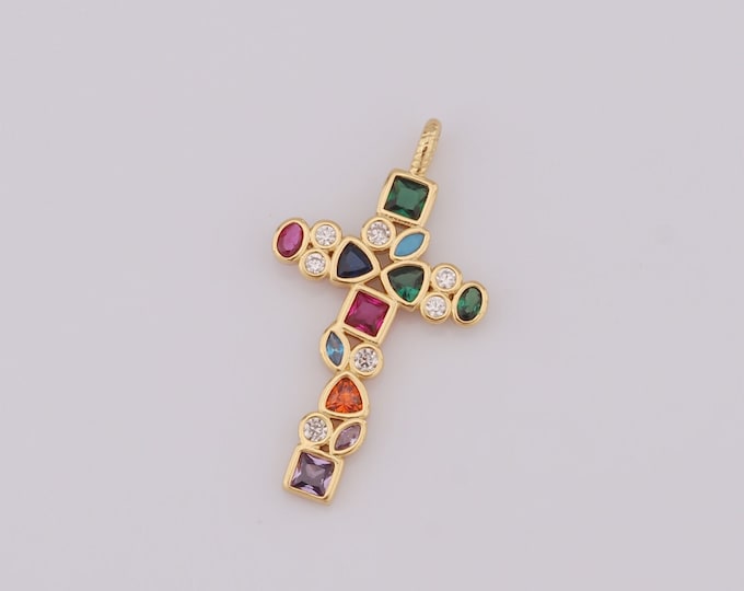 1 pcs Gold Cross Pendant,18K Gold Filled Religion Charm,Christian Charm DIY Bracelet Necklace Jewelry Making Findings Supply