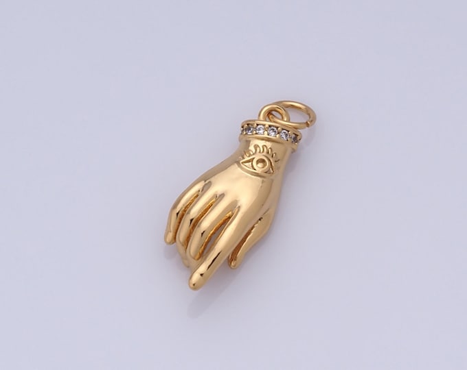 1 pcs Gold Evil Eye Pendant,18K Gold Filled CZ Hamsa Charm,Hand Charm DIY Bracelet Necklace Jewelry Making Findings Supply