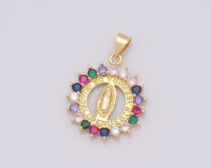 1 pcs Gold Virgin Mary Pendant,18K Gold Filled CZ Religion Charm,Catholic Charm DIY Bracelet Necklace Jewelry Making Findings Supply