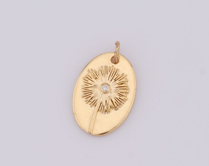1 pcs Gold Dandelion Pendant,18K Gold Filled Oval Charm,Flower Charm DIY Bracelet Necklace Jewelry Making Findings Supply