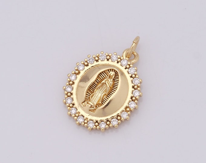 1 pcs Gold Virgin Mary Pendant,18K Gold Filled CZ Catholic Charm,Religion Charm DIY Bracelet Necklace Jewelry Making Findings Supply