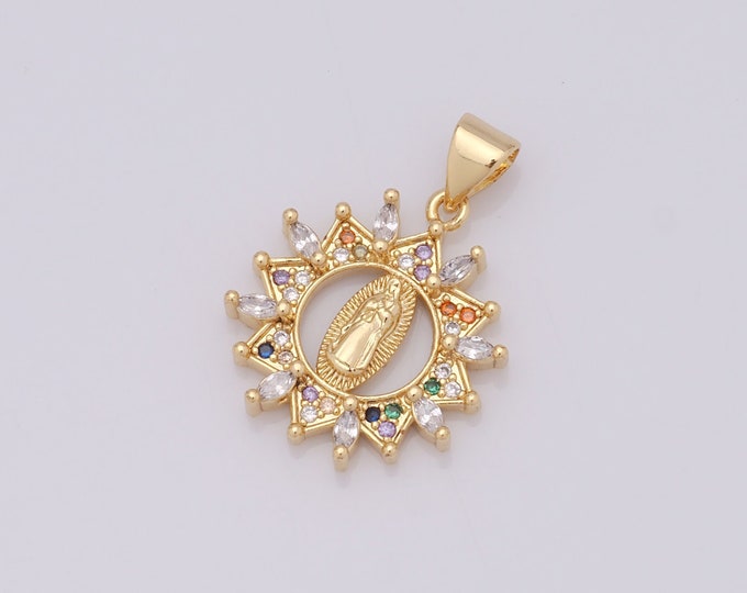 1 pcs Gold Catholic Pendant,18K Gold Filled CZ Virgin Mary Charm,Religion Charm DIY Bracelet Necklace Jewelry Making Findings Supply