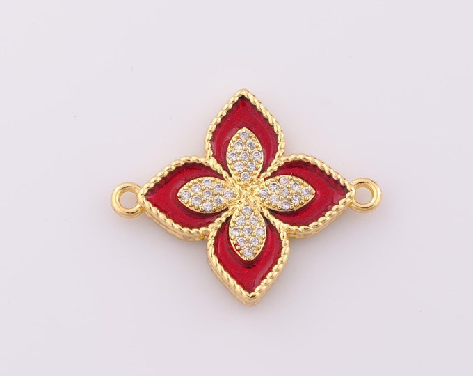 1 pcs Gold Flower Connector,18K Gold Filled CZ Flower Connector,Flower Connector DIY Bracelet Necklace Jewelry Making Findings Supply