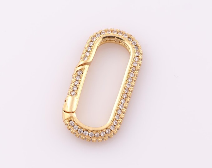 1 pcs Gold CZ Oval Clasp,18K Gold Filled Push Door Clasp,Snap Clasp for DIY Bracelet Necklace Jewelry Making Findings Supply
