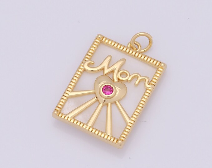 1 pcs Gold Heart Pendant,18K Gold Filled CZ MOM Charm,Heart  Charms DIY Bracelet Necklace Jewelry Making Findings Supply