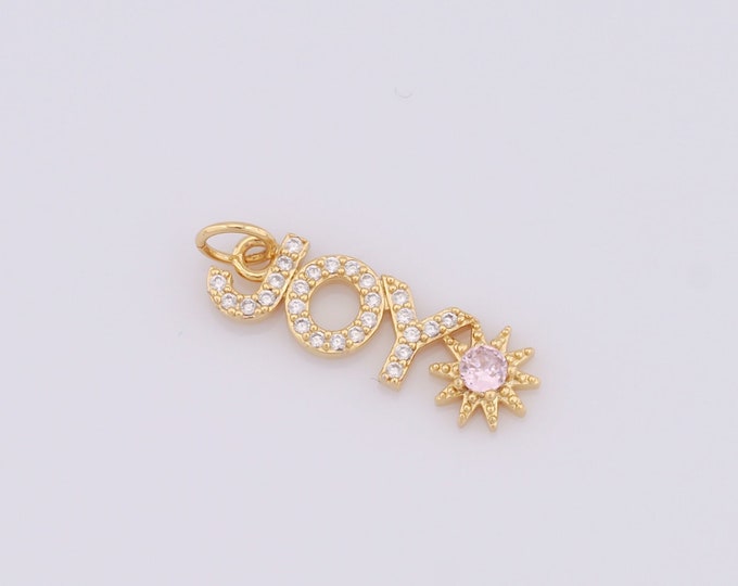 1 pcs Gold JOY Pendant,18K Gold Filled CZ Letter Charm,Star Charm DIY Bracelet Necklace Jewelry Making Findings Supply
