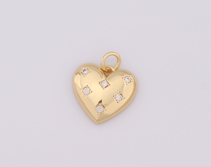 1 pcs Gold Heart Pendant,18K Gold Filled CZ Heart Charm,Heart Charm DIY Bracelet Necklace Jewelry Making Findings Supply