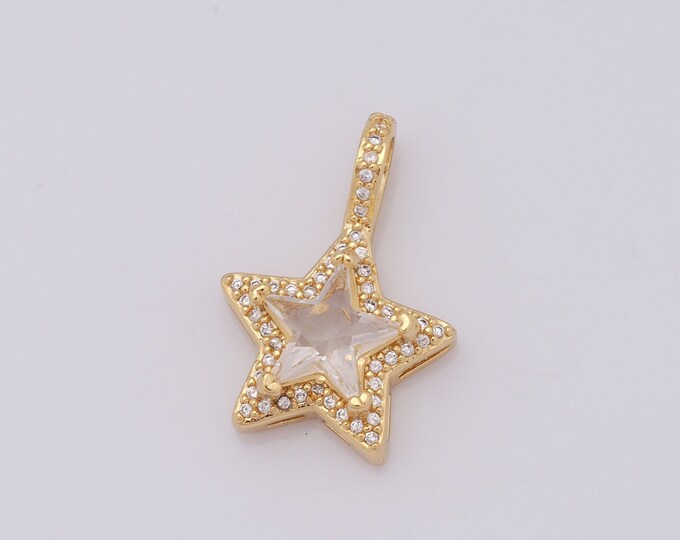 1 pcs Gold Star Pendant,18K Gold Filled CZ Star Charm,Star Charm DIY Bracelet Necklace Jewelry Making Findings Supply
