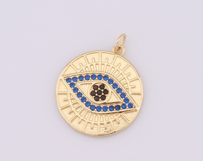 1 pcs Gold Evil Eye Pendant,18K Gold Filled CZ Eye Charm,Round Charm DIY Bracelet Necklace Jewelry Making Findings Supply
