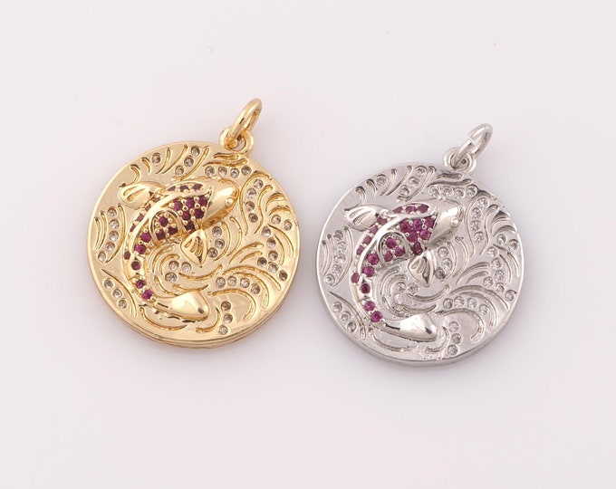 1 pcs Gold CZ Fish Pendant,18K Gold Filled Fish Charm,Fish Charm DIY Bracelet Necklace Jewelry Making Findings Supply