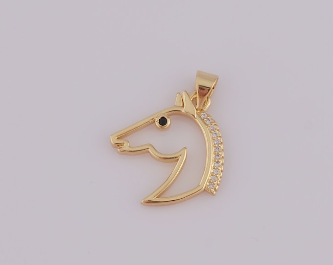 1 pcs CZ Gold Horse Head Pendant,18K Gold Filled Horse Head Charms,Horse Head Charm for DIY Bracelet Necklace Jewelry Making Findings Supply