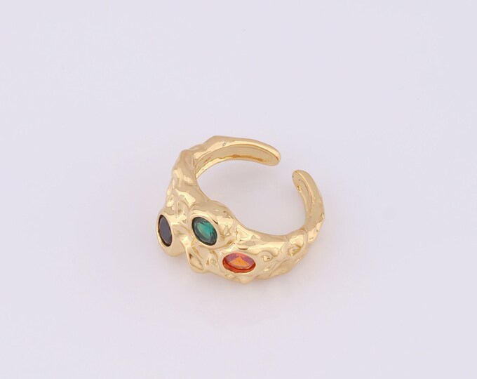 1 Pcs Dainty Gold CZ Wide Rings,18K Gold Filled Open Rings,Simple Rings,Gift for Her