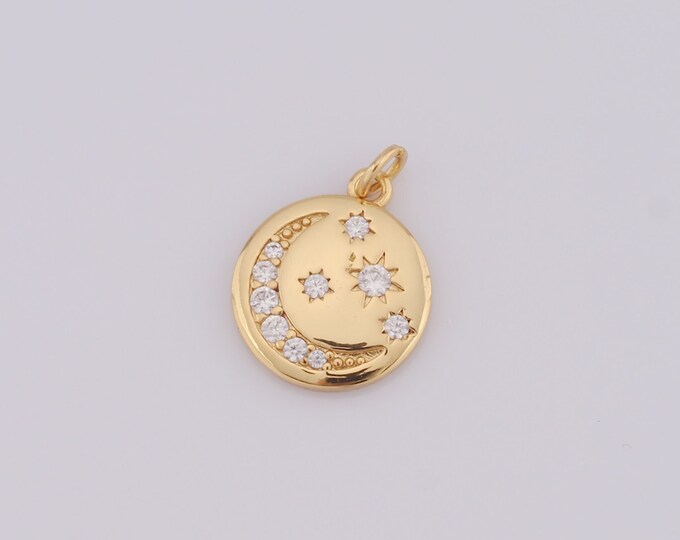 1 pcs Gold Moon Pendant,18K Gold Filled CZ Star Charm,Star Charm DIY Bracelet Necklace Jewelry Making Findings Supply
