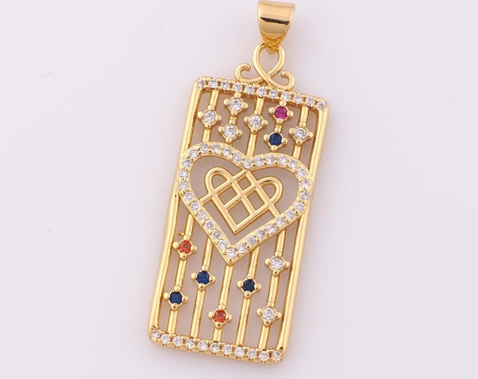 1 pcs Gold CZ Heart Pendant,18K Gold Filled Square Charm,Heart Charm DIY Bracelet Necklace Jewelry Making Findings Supply