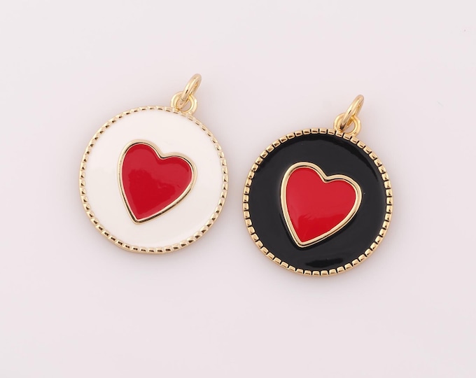 1 pcs Gold Enamel Heart Pendant,18K Gold Filled Heart Charm,Heart Charm DIY Bracelet Necklace Jewelry Making Findings Supply