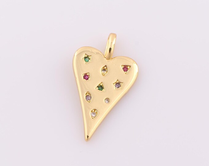 1 pcs Gold CZ Heart Pendant,18K Gold Filled Heart Charm,Heart Charm DIY Bracelet Necklace Jewelry Making Findings Supply