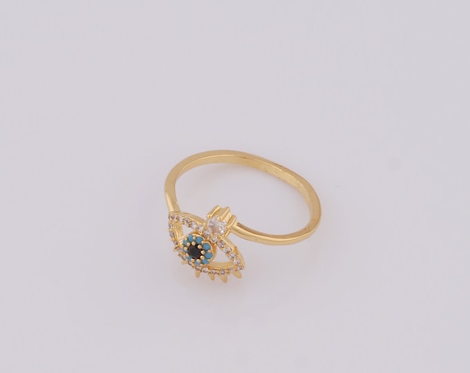 1 Pcs Dainty Gold CZ Evil Eye Rings,18K Gold Filled Thin Gold Rings,Eye Rings,Gift for Her
