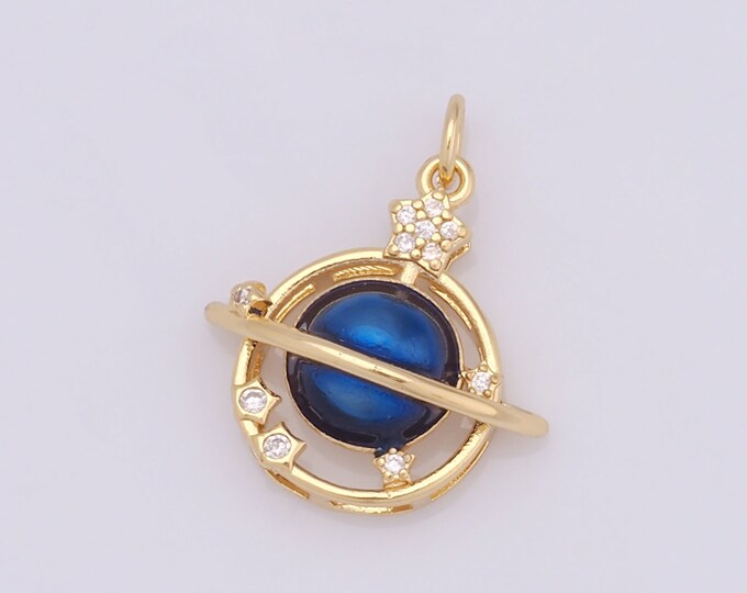 1 pcs Gold Saturn Pendant,18K Gold Filled Star Charm,CZ Star Charm DIY Bracelet Necklace Jewelry Making Findings Supply