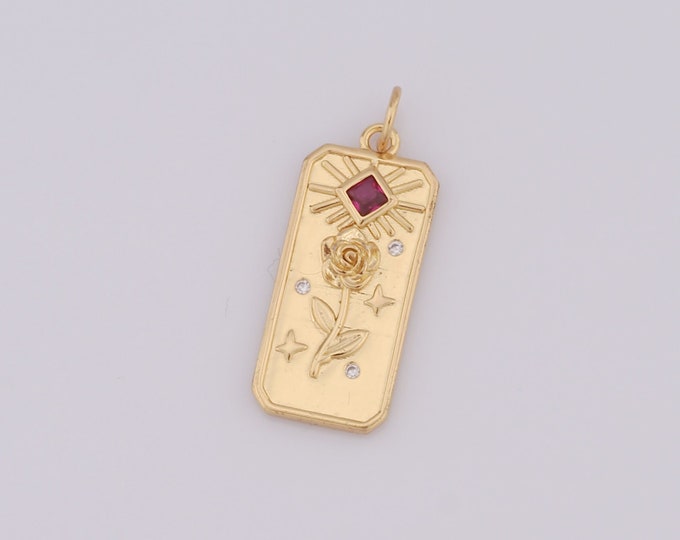 1 pcs Gold Flower Pendant,18K Gold Filled CZ Square Charm,Flower Charm DIY Bracelet Necklace Jewelry Making Findings Supply