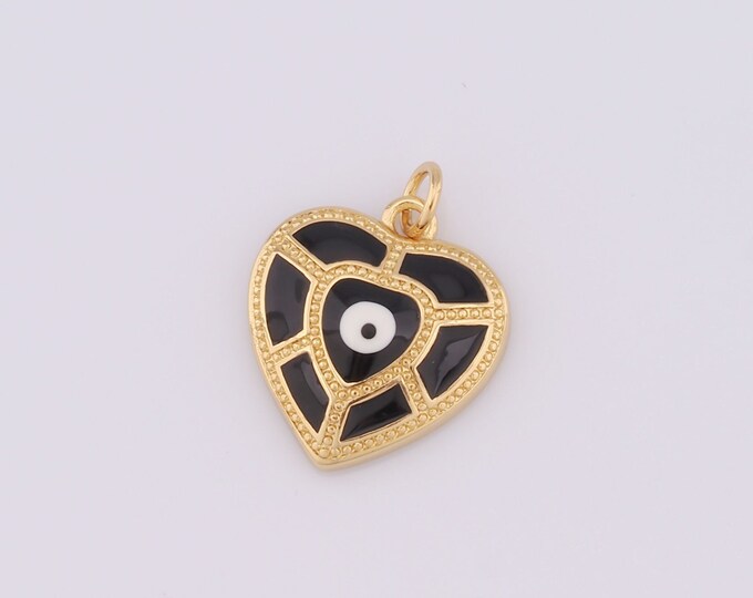 1 pcs Gold Evil Eye Pendant,18K Gold Filled Enamel Eye Charm,Heart Charm DIY Bracelet Necklace Jewelry Making Findings Supply
