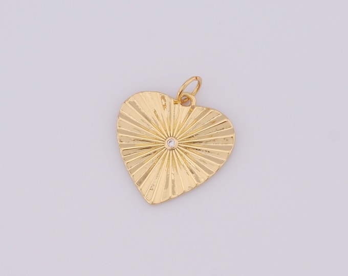 1 pcs Gold Heart Pendant,18K Gold Filled CZ Heart Charm,Heart Charm DIY Bracelet Necklace Jewelry Making Findings Supply