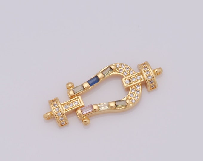 1 pcs Gold Horseshoe Connector,18K Gold Filled CZ U Connector,Horseshoe Connector DIY Bracelet Necklace Jewelry Making Findings Supply