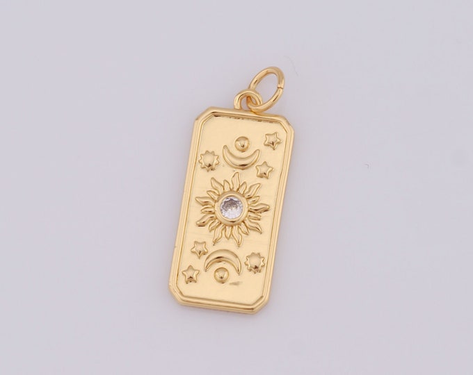 1 pcs Gold Sun Pendant,18K Gold Filled CZ Moon Charm,Moon Charm DIY Bracelet Necklace Jewelry Making Findings Supply