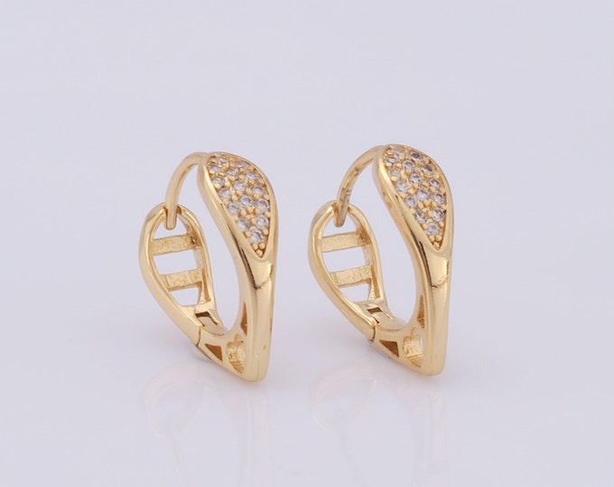 1 pair Gold Heart Earrings,18K Gold Filled CZ Heart Earrings,Heart Earrings,Hypoallergenic Huggie Hoop,Gift for Her