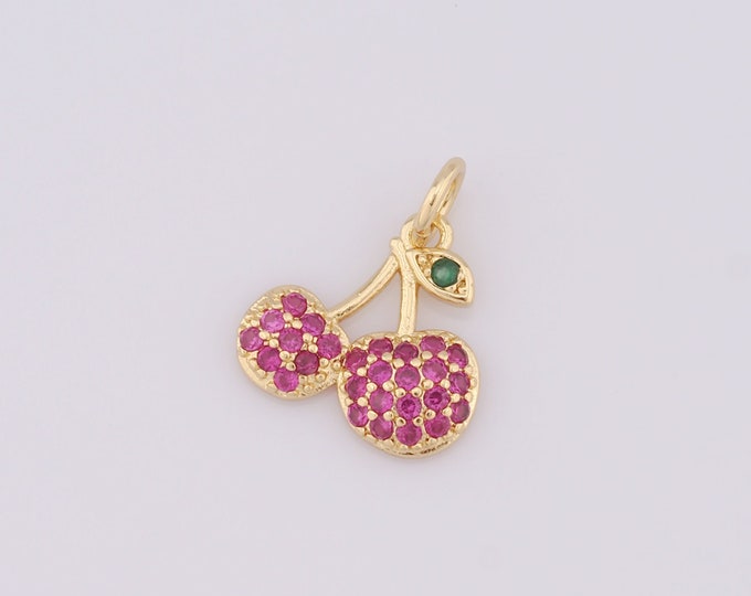 1 pcs Gold Cherry Pendant,18K Gold Filled CZ Cherry Charm,Cherry Charm DIY Bracelet Necklace Jewelry Making Findings Supply