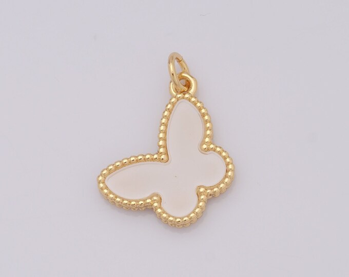 1 pcs Gold Butterfly Pendant,18K Gold Filled Enamel Butterfly Charm,Butterfly Charm DIY Bracelet Necklace Jewelry Making Findings Supply
