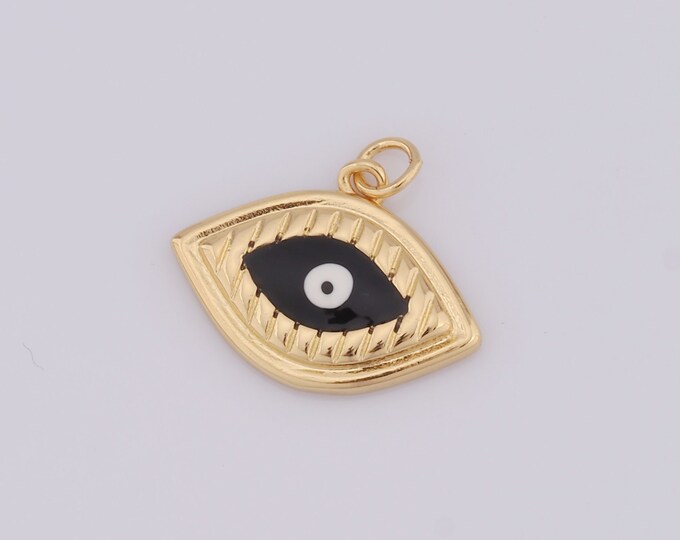 1 pcs Gold Evil Eye Pendant,18K Gold Filled Enamel Eye Charm,Oval Charm DIY Bracelet Necklace Jewelry Making Findings Supply