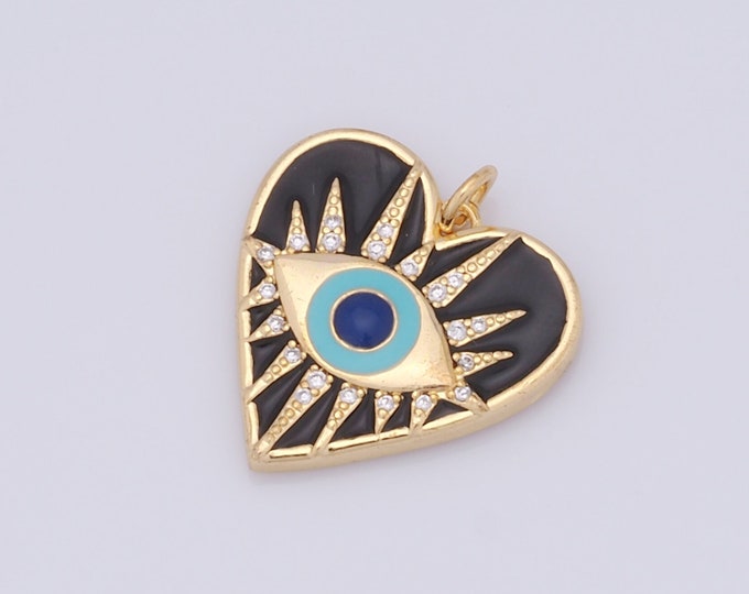 1 pcs Gold Enamel Evil Eye Pendant,18K Gold Filled CZ Heart Charm,Eye Charms DIY Bracelet Necklace Jewelry Making Findings Supply