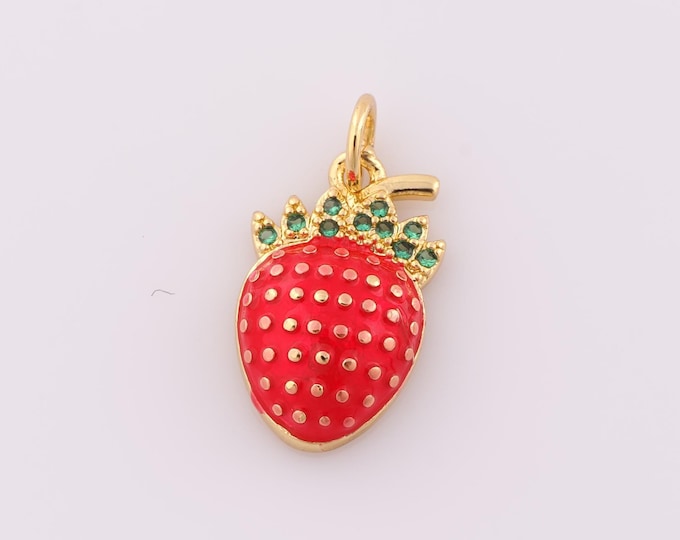 1 pcs Gold CZ Strawberry Pendant,18K Gold Filled Strawberry Charm,Strawberry Charm DIY Bracelet Necklace Jewelry Making Findings Supply