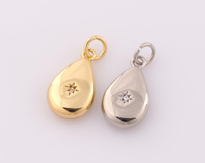 1 pcs Gold Water Drop Pendant,18K Gold Filled Water Drop Charm,Star Charm DIY Bracelet Necklace Jewelry Making Findings Supply