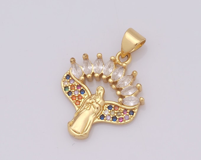1 pcs Gold Religion Pendant,18K Gold Filled CZ Virgin Mary Charm,Catholic Charm DIY Bracelet Necklace Jewelry Making Findings Supply