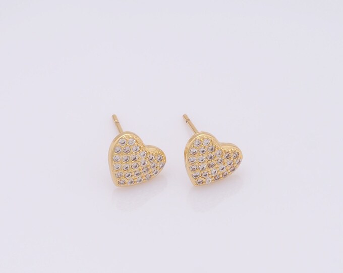 1 pair Gold Heart Stud Earrings,18K Gold Filled CZ Heart Stud Earrings,Heart Stud Earrings,Hypoallergenic Stud Earrings,Gift for Her
