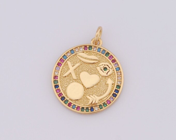 1 pcs Gold Heart Pendant,18K Gold Filled CZ X Charm,Flower Charm DIY Bracelet Necklace Jewelry Making Findings Supply