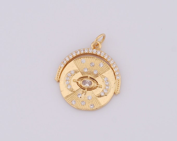 1 pcs Gold Round Pendant,18K Gold Filled CZ Moon Charm,Moon Charm DIY Bracelet Necklace Jewelry Making Findings Supply