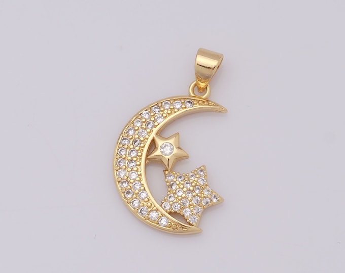 1 pcs Gold Moon Pendant,18K Gold Filled CZ Crescent Moon Charm,Moon Charm DIY Bracelet Necklace Jewelry Making Findings Supply